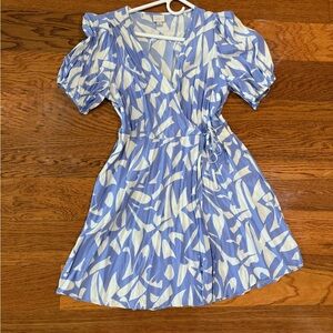 A New Day Purple and White Puff Sleeve Wrap Sundress